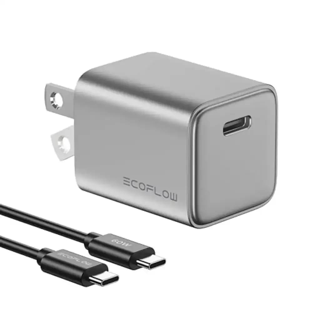 ECOFLOW 60W USB-C Wall Charger with USB-C Cable, US Plug Fast Charging Power Adapter