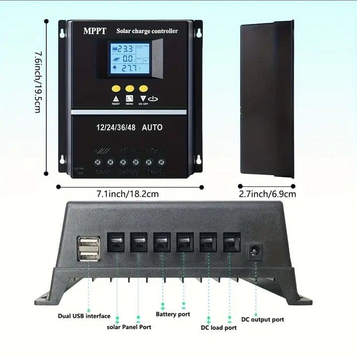 Controlador de carga solar MPPT de 100A com display LCD, usado para baterias de 12/24/36/48 volts.