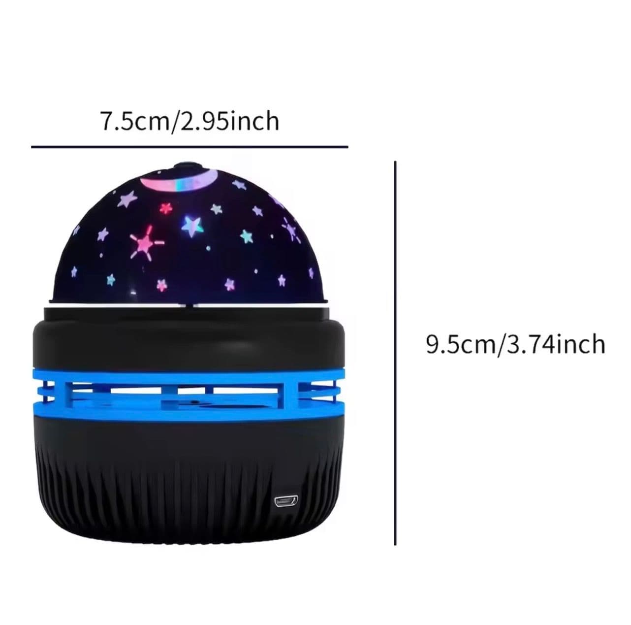 1 paquete de mercancía envuelto en burbuja y 1 caja de luz LED Q6 Star Light, color azul/morado con diseño multicolor, caja de cartón impresa