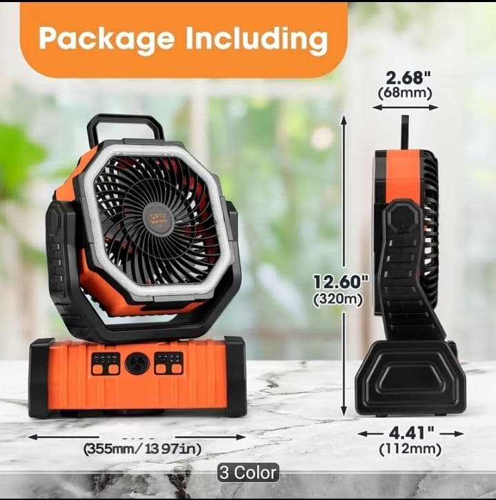 Pack de 2 Ventiladores Portátiles Recargables de 20000mAh con Luz y Control 
