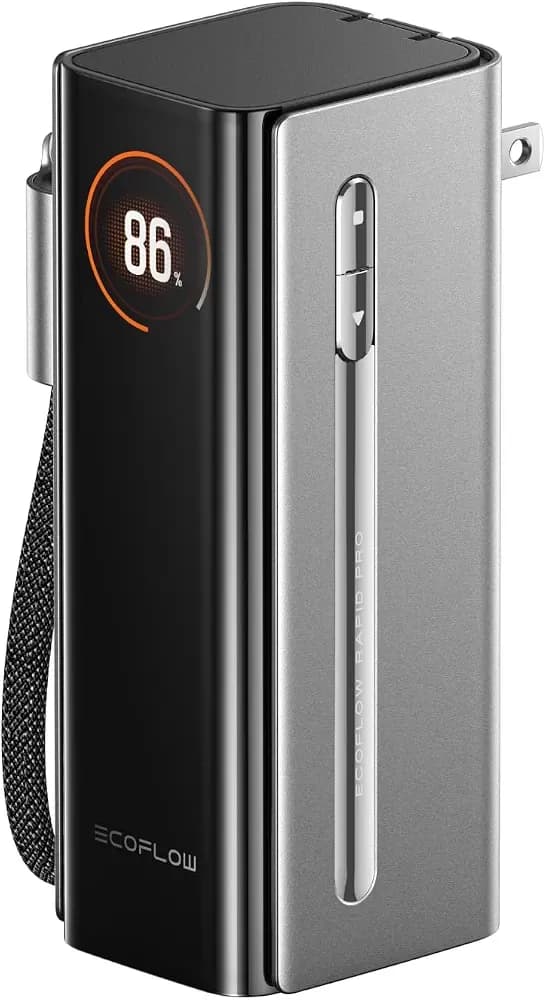 Power Bank EcoFlow RAPID Pro 3 en 1 de 10,000 mAh y 67W con Enchufe de Pared (Negro)