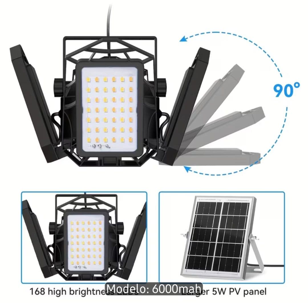 Lámpara LED plegable de techo, 4 paneles, con panel solar, mando a distancia incluido, batería de larga duracion