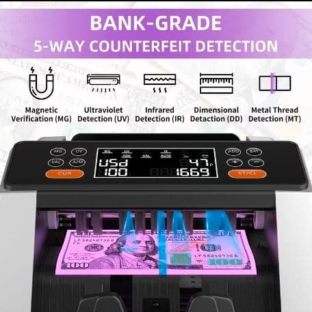 Contadora de billetes con detección de billetes falsos 