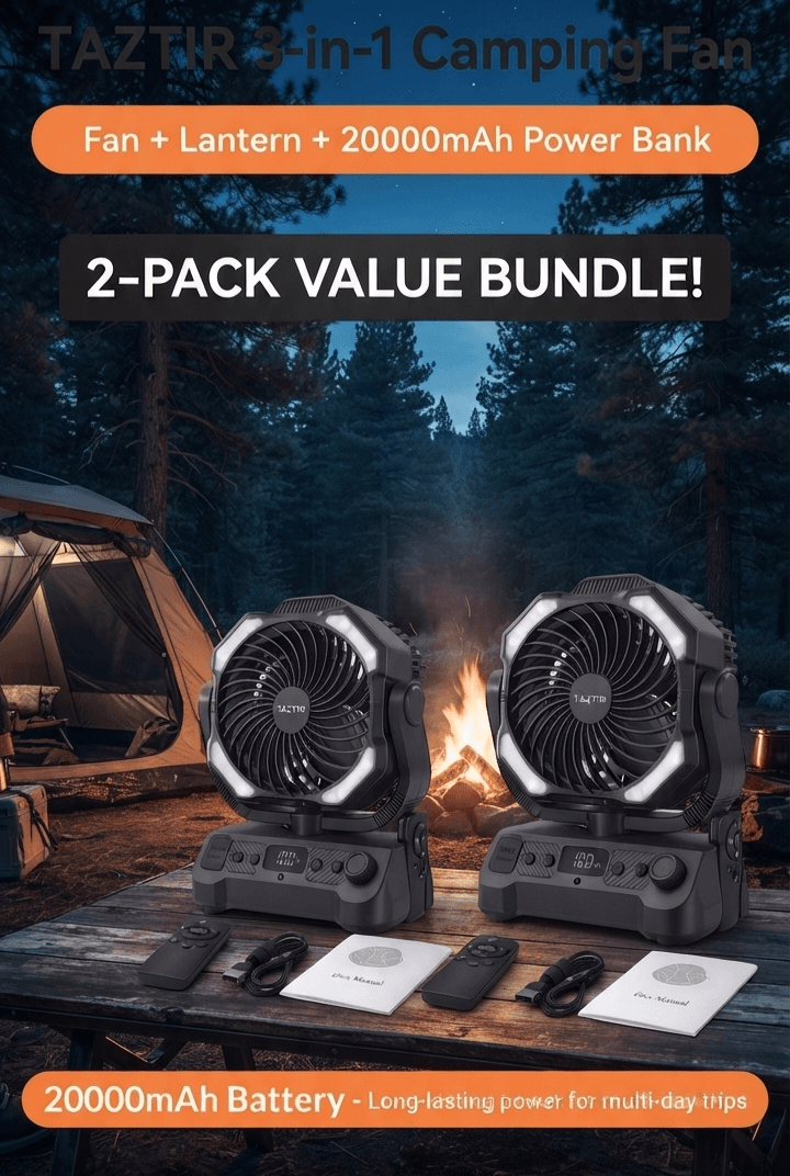 2 ventiladores portátiles TAZTIR modelo YH-F145, tipo 3 en uno, 20000 mAh