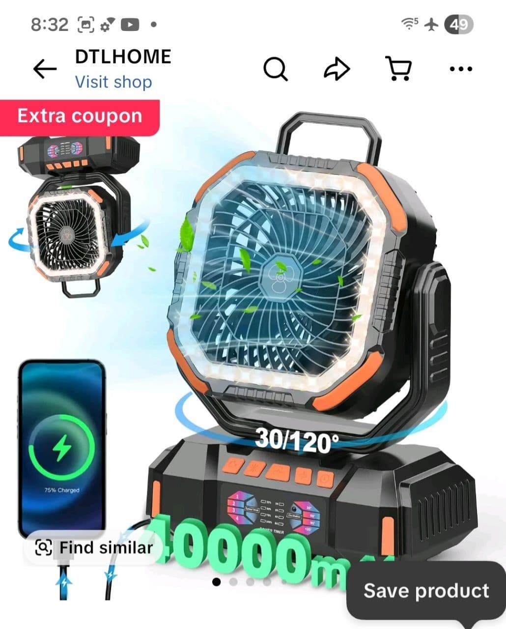 Combo de 3x1 ventilador de 40000mAh  1 Coldsky 20000mAh  1 sarten eléctrico de ceramica