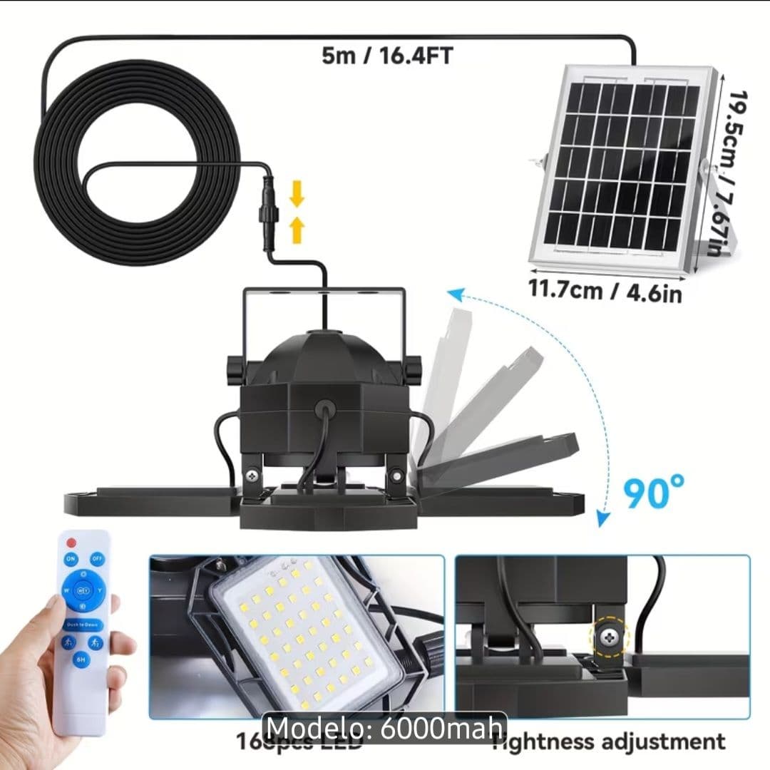 Lámpara LED plegable de techo, 4 paneles, con panel solar, mando a distancia incluido, batería de larga duracion