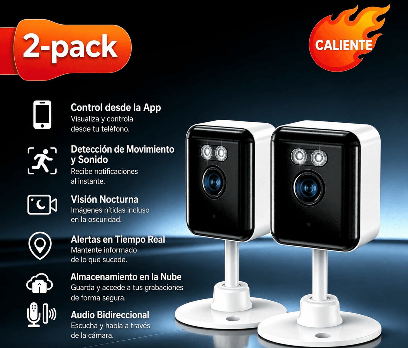Pack x2 Cámaras de Seguridad WiFi 2K HD IP66 | Visión Nocturna y Audio Bidireccional