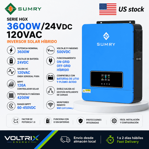 SUMRY Hybrid Inverter 3600W 24V MPPT 120A | Pure Sine Wave Solar Inverter | Voltrix Energy
