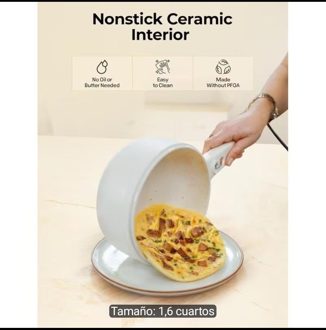 Olla Eléctrica Ceramax 1.5L - Antiadherente Portátil con Vaporera