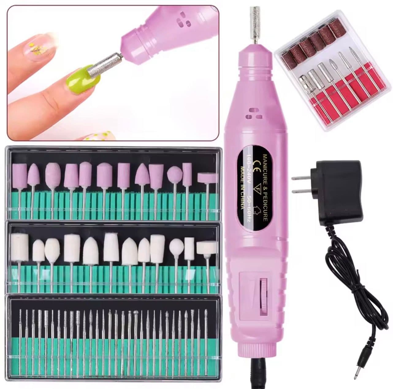 Lixa Elétrica Portátil para Unhas, Kit de Manicure e Pedicure para Unhas Naturais e Postiças, Rosa