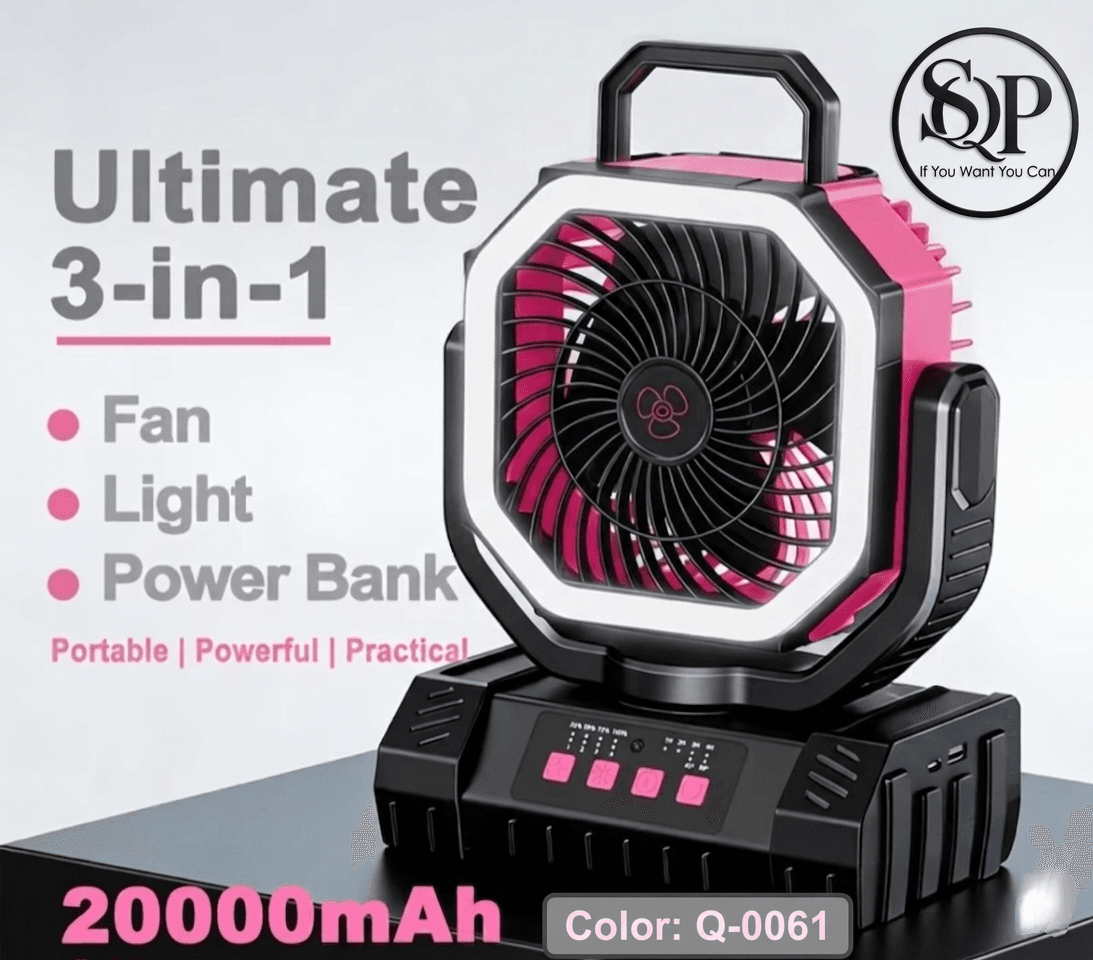 Ventilador portátil de exterior F6S en caja original, color marrón kraft, con diseño impreso del producto y texto "OUTDOOR FAN". Producto tipo ventilador para uso exterior.