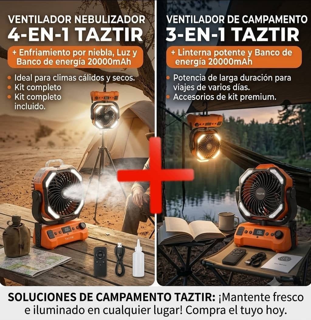 2 cajas de ventiladores portátiles de 20000 mAh marca TAZTIR Outdoor ( 1 Misting Fan + 1 Original Fan)