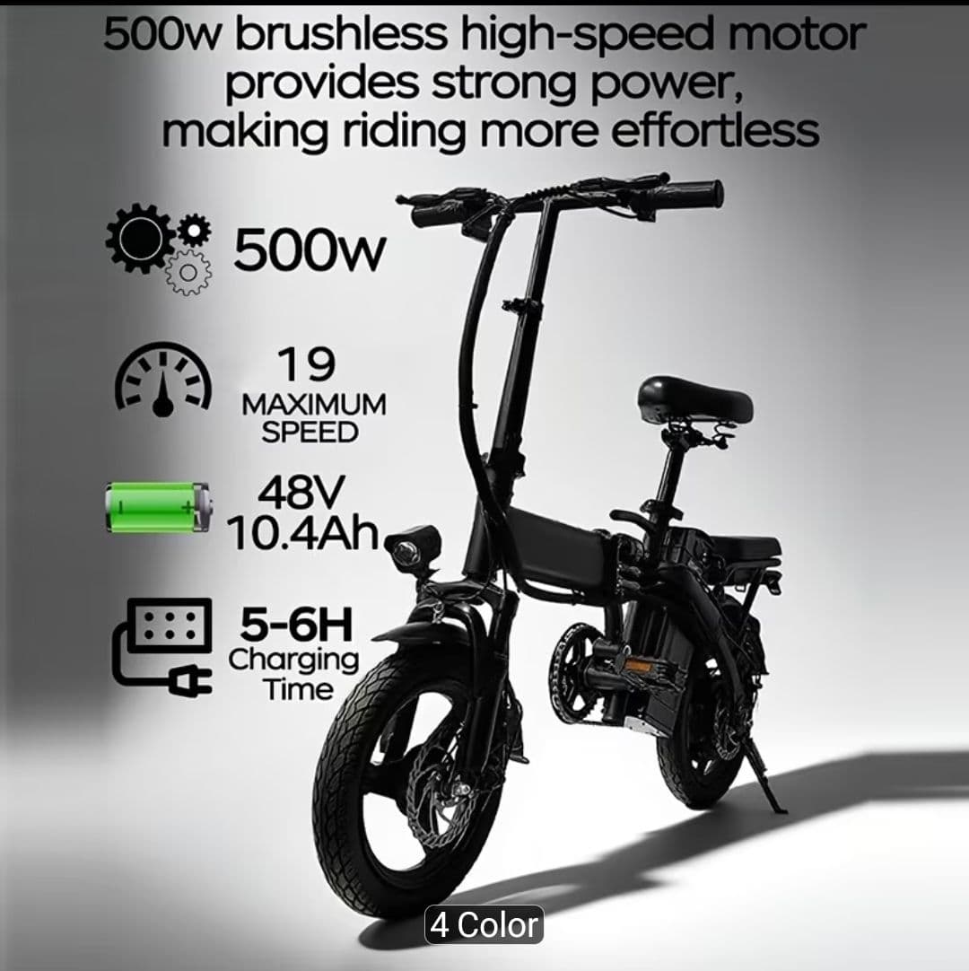 Bicicleta Eléctrica Plegable 500W 48V 10.4Ah. 