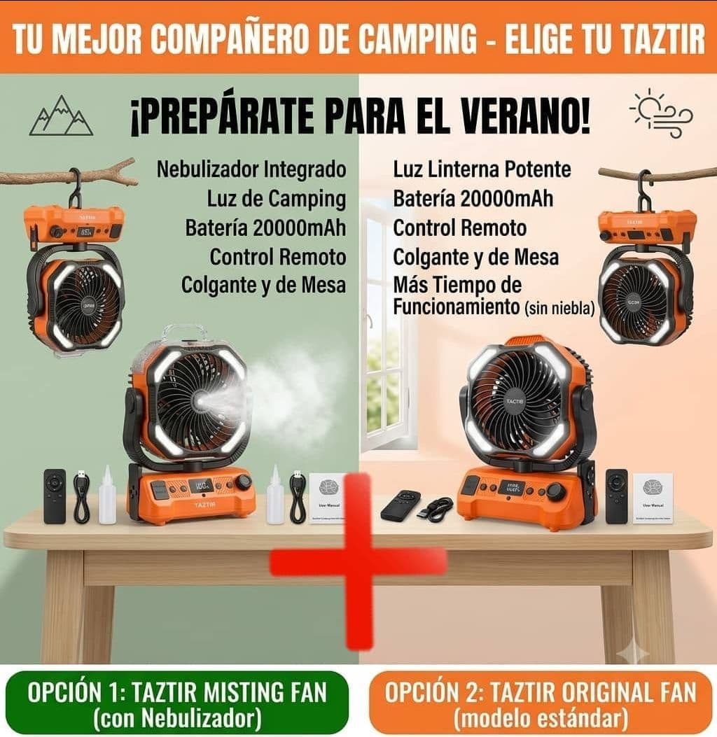 2 cajas de ventiladores portátiles de 20000 mAh marca TAZTIR Outdoor ( 1 Misting Fan + 1 Original Fan)