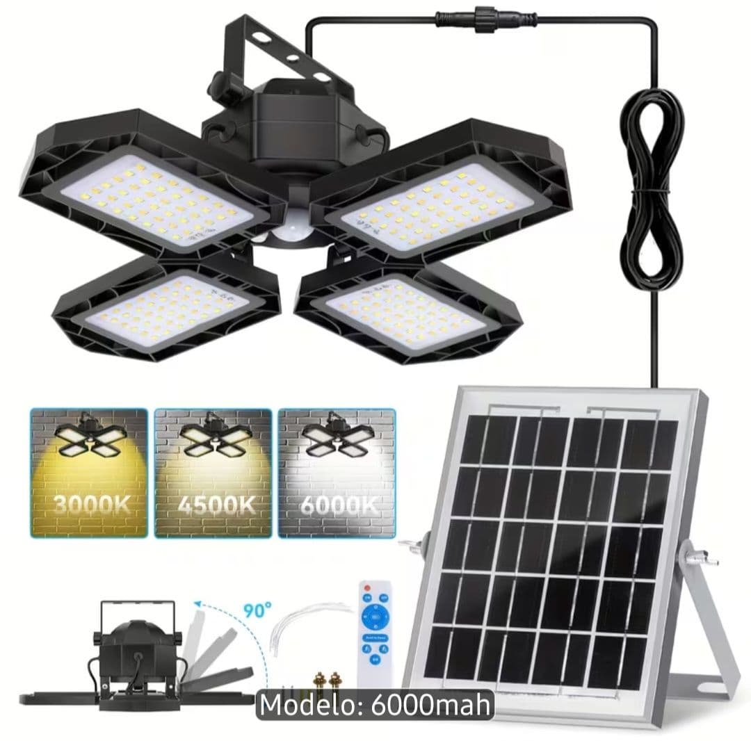 Lámpara LED plegable de techo, 4 paneles, con panel solar, mando a distancia incluido, batería de larga duracion