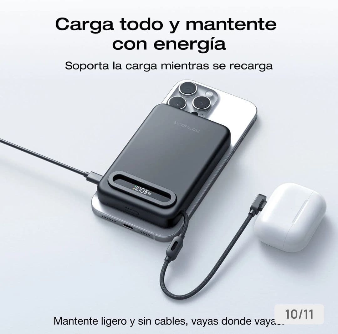 Banco de Energía Magnético EcoFlow Qi2.2 - 10,000 mAh, Carga Inalámbrica 25W, Soporte Integrado