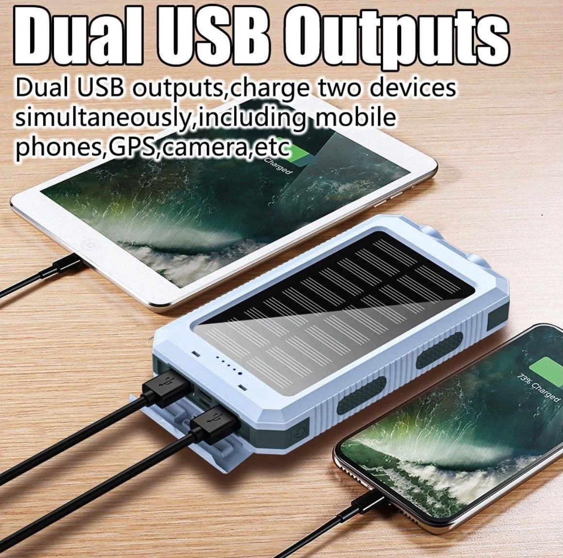 1  power bank negro tipo carga rápida, en caja blanca con ventana transparente, estilo compacto para uso portátil.