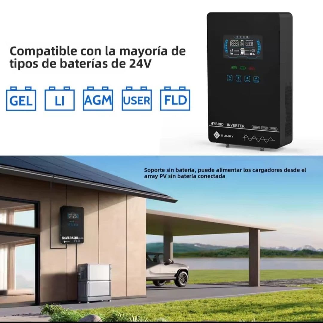 Inversor Solar Híbrido Sumry 4KW 120V 24V Onda Senoidal Pura MPPT (Modelo: HGX (110V) 4KW)