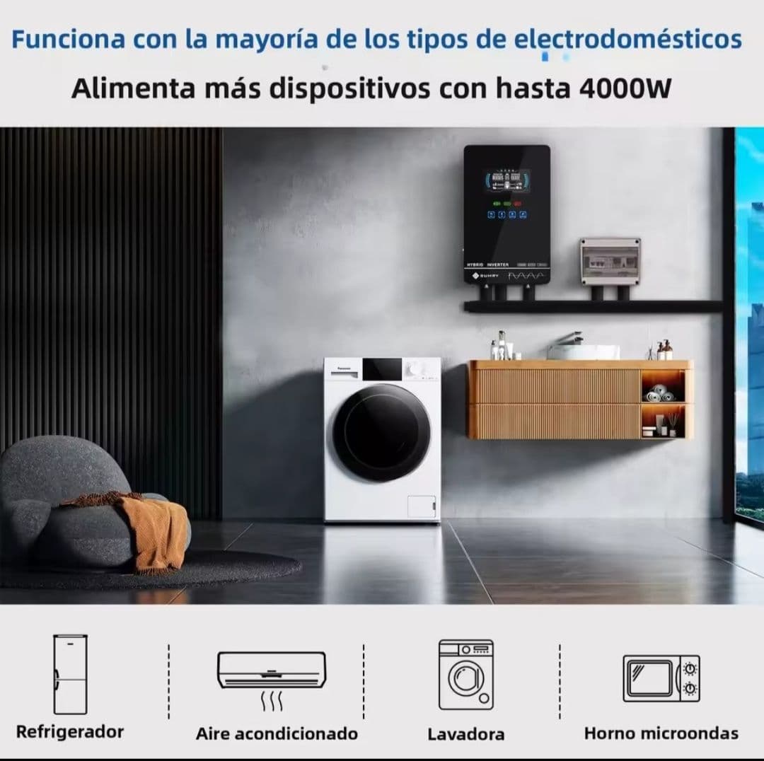 Inversor Híbrido Solar SUMRY 4000W 24V a 110V/120V Onda Senoidal Pura MPPT 150A. Modelo HGX (110V) 4KW
