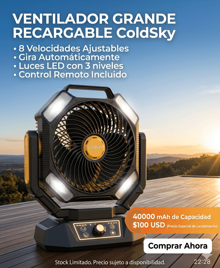 Ventilador de Camping Recargable ColdSky 40000mAh - Con Control Remoto y Luz LED