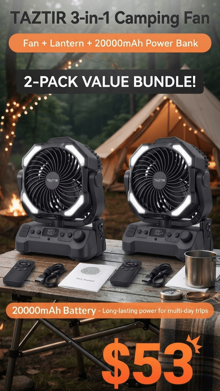 2 ventiladores portátiles TAZTIR modelo YH-F145, tipo 3 en uno, 20000 mAh