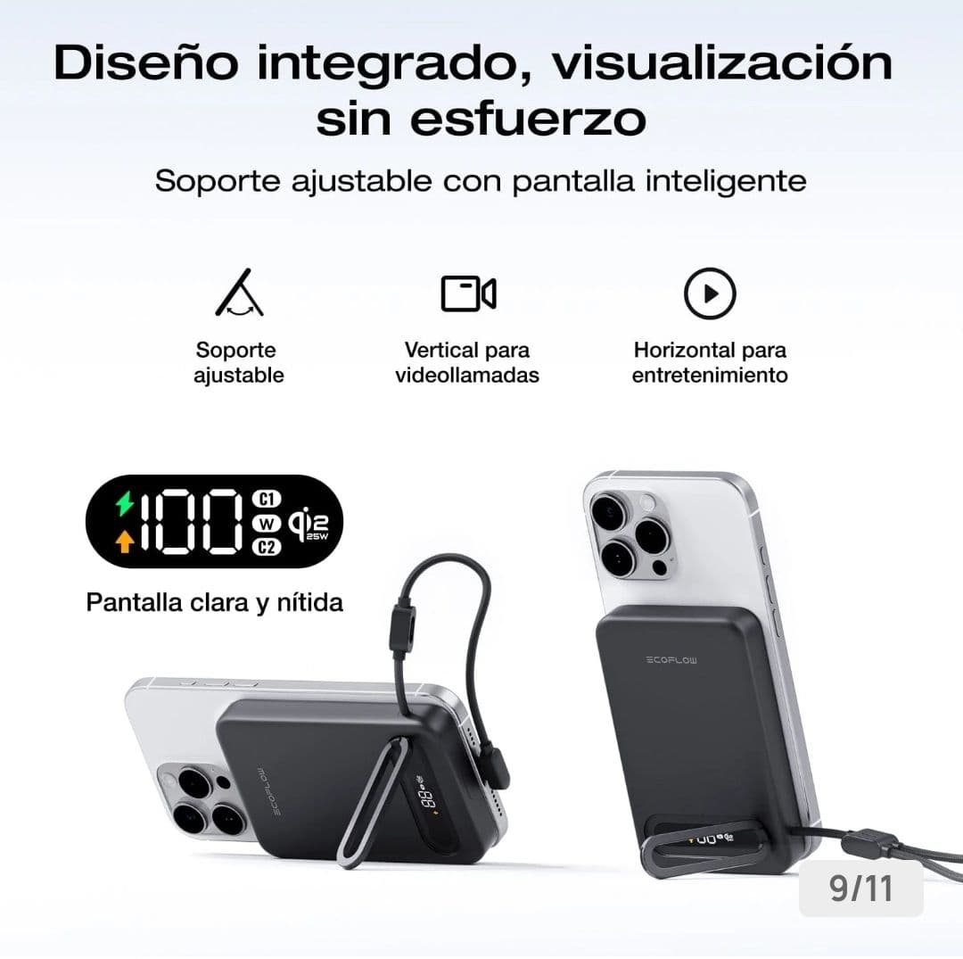 Banco de Energía Magnético EcoFlow Qi2.2 - 10,000 mAh, Carga Inalámbrica 25W, Soporte Integrado