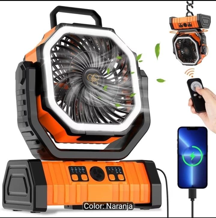 Ventilador Portátil Recargable 20000mAh con Luz y Control 