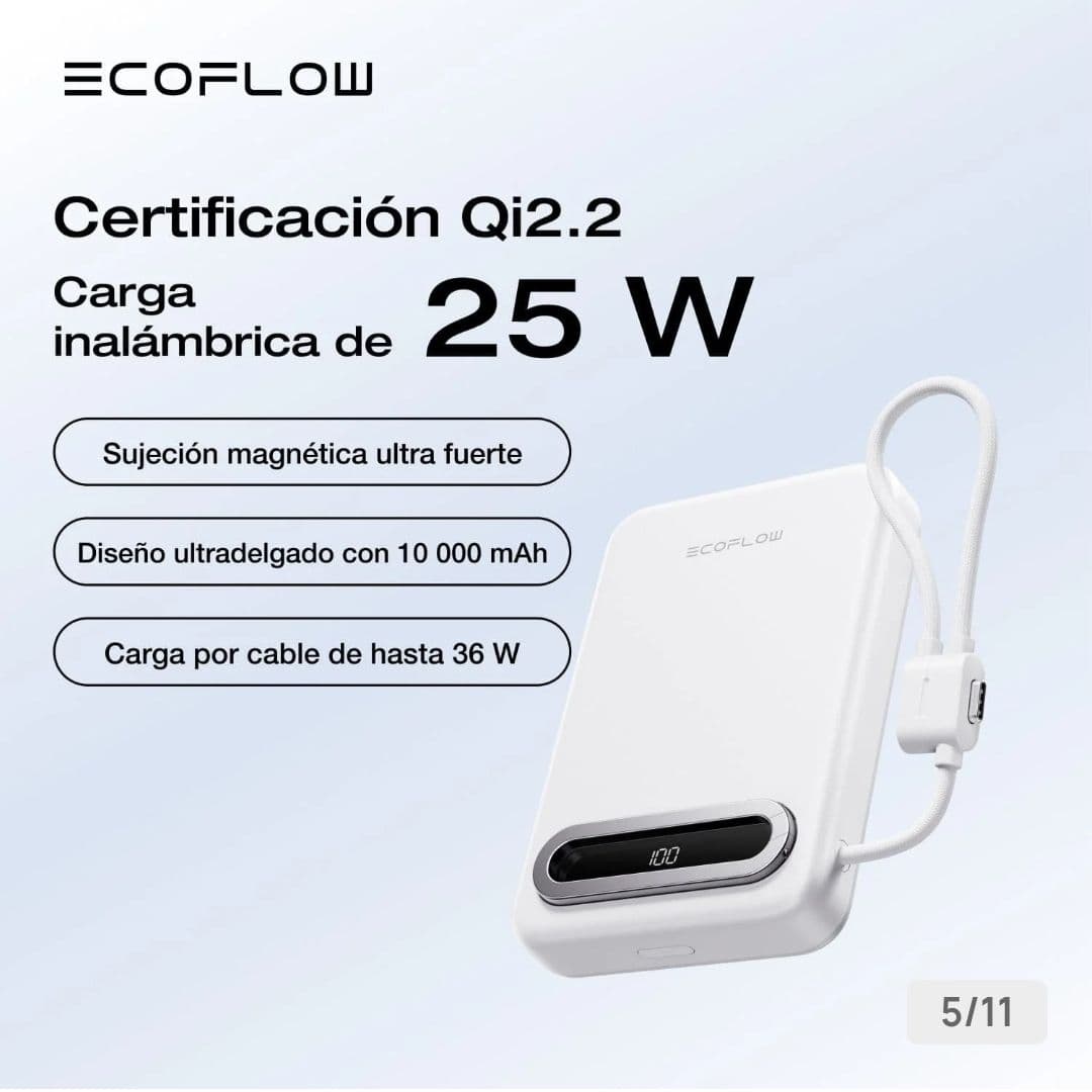 Banco de Energía Magnético EcoFlow Qi2.2 - 10,000 mAh, Carga Inalámbrica 25W, Soporte Integrado