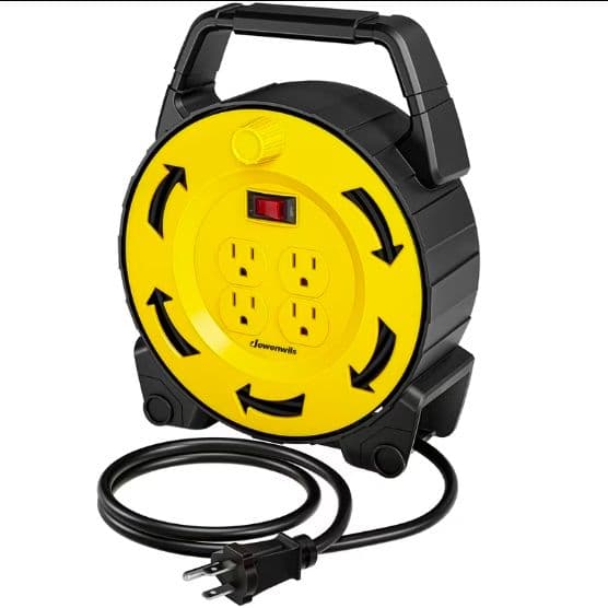 Carrete de extencion enrrollable con 4 tomas de 3 puntos US con 10 metros de longitud 