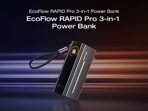 Power Bank EcoFlow RAPID Pro 3 en 1 de 10,000 mAh y 67W con Enchufe de Pared (Negro)