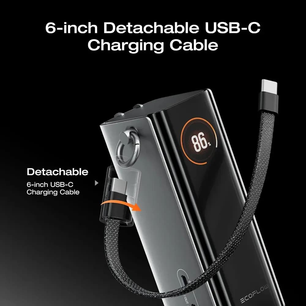 Power Bank EcoFlow RAPID Pro 3 en 1 de 10,000 mAh y 67W con Enchufe de Pared (Negro)