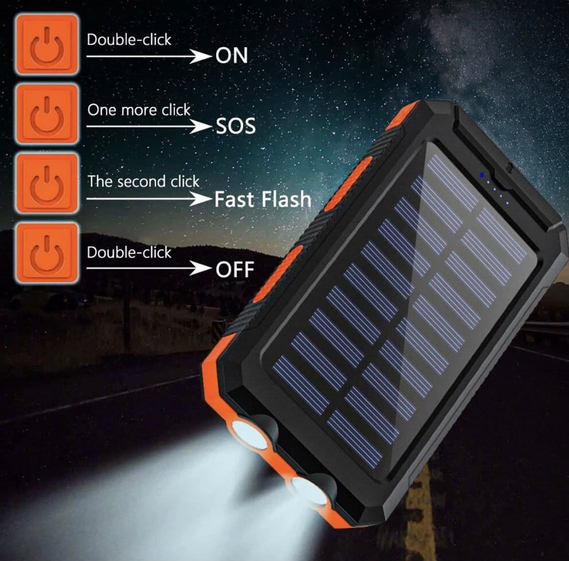 1  power bank negro tipo carga rápida, en caja blanca con ventana transparente, estilo compacto para uso portátil.