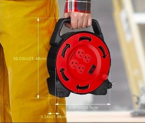 Carrete de extencion enrrollable con 4 tomas de 3 puntos US con 10 metros de longitud 