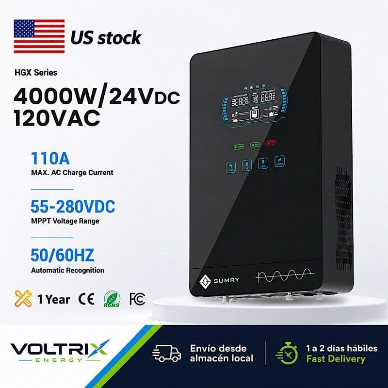 Inversor Solar SUMRY 4000W 24V Onda Sinusoidal Pura con MPPT 140A y Cargador Integrado