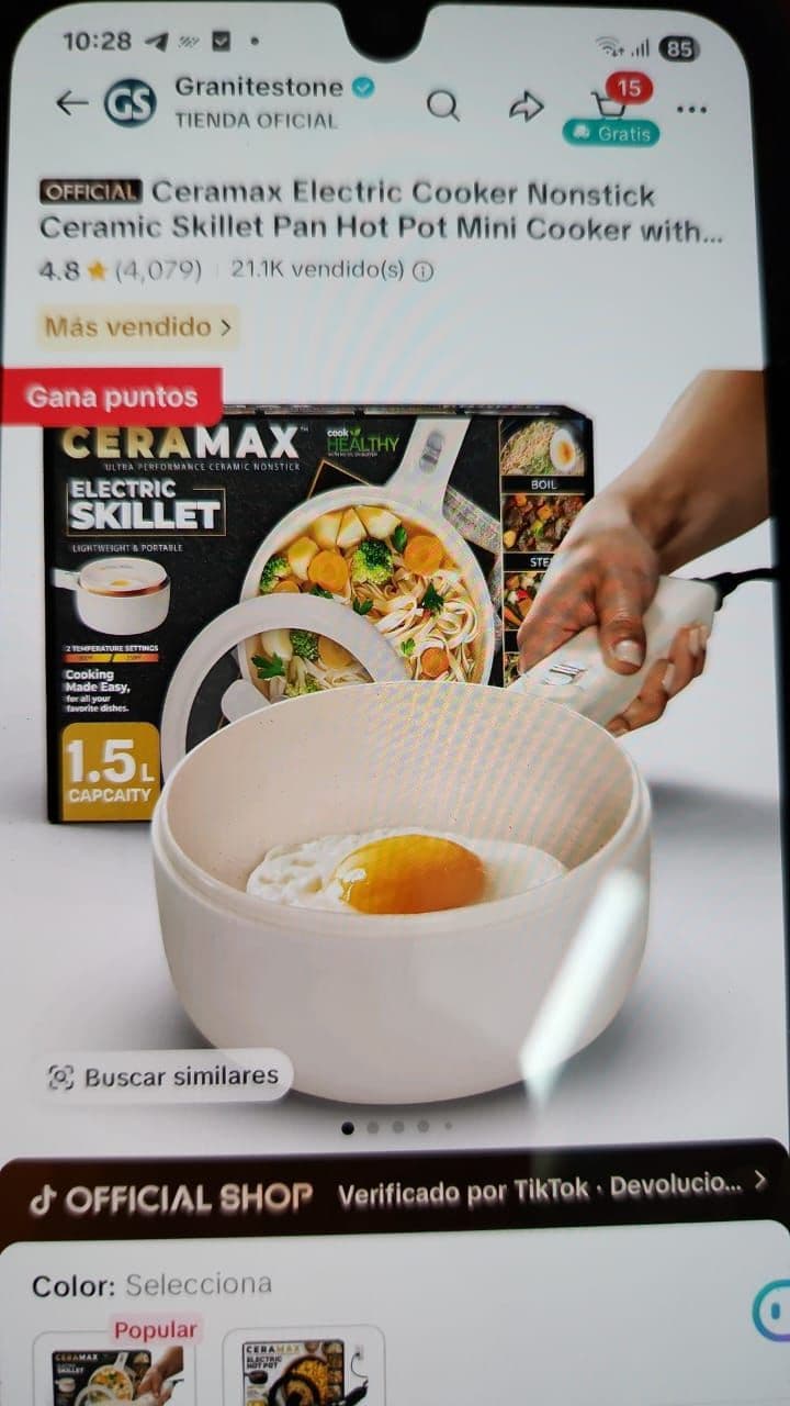 2 cajas de cocedor eléctrico CERAMAX, recubrimiento cerámico antiadherente, portátil y ligero, color negro con detalles beige, capacidad 1.6 cuartos, con dos ajustes de temperatura.