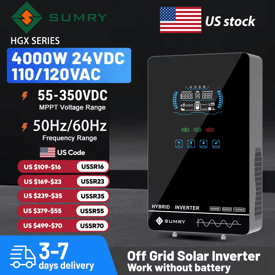 Inversor Híbrido Solar SUMRY HGX 4000W 24V – Off Grid, Sin Batería, MPPT 55-350V