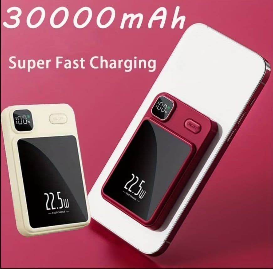 Power bank magnética inalámbrica Fast, color morado, con carga inalámbrica y PD 20W. Presentado en caja original de retail.