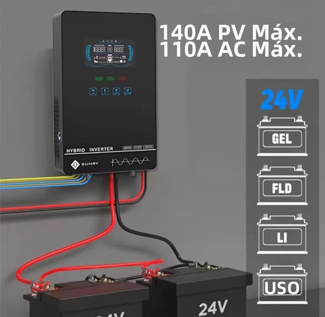 Inversor Solar Híbrido Sumry 4KW 120V 24V Onda Senoidal Pura MPPT (Modelo: HGX (110V) 4KW)