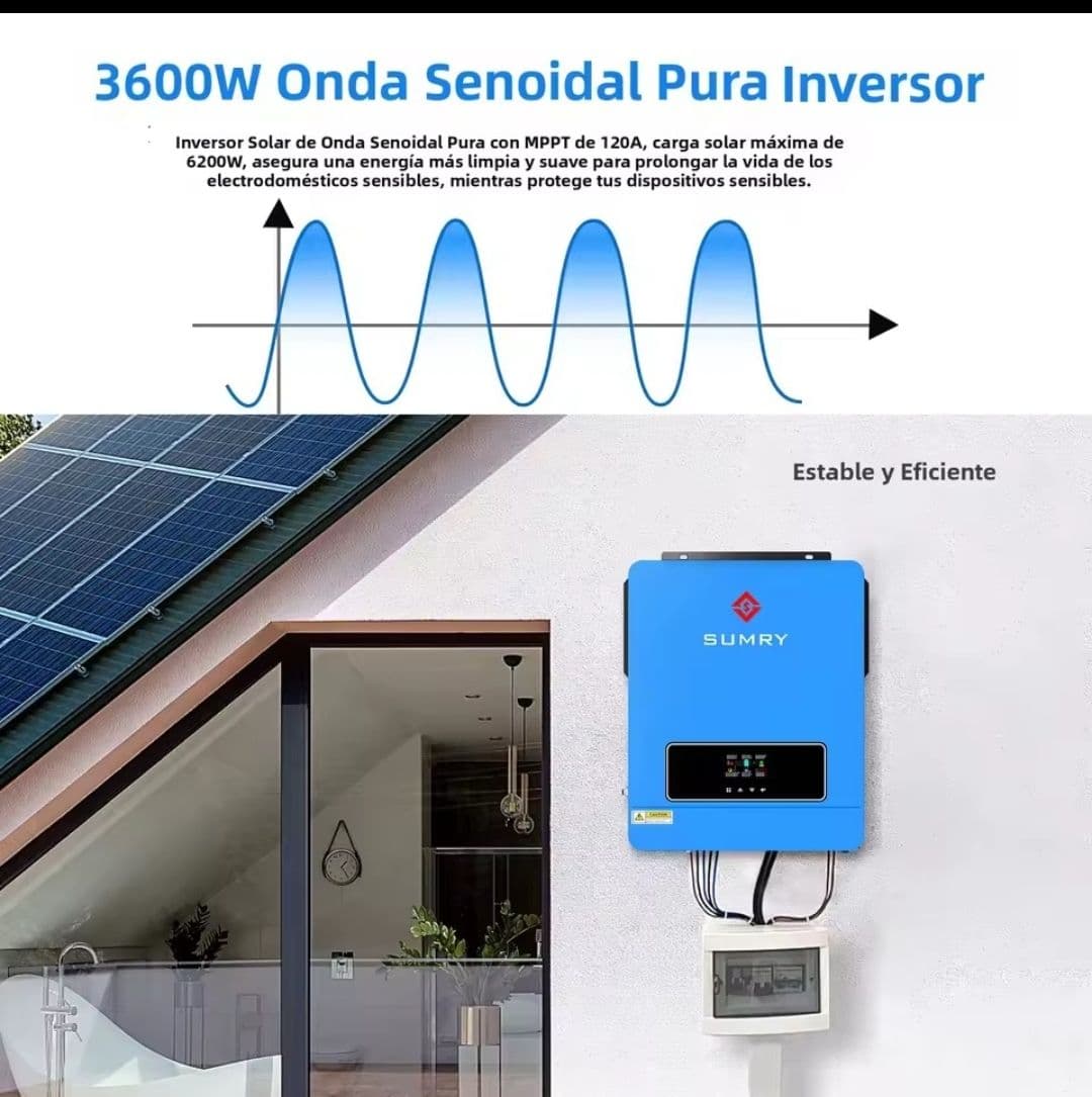 Inversor Solar Híbrido SUMRY 3600W 120VAC 24VDC MPPT 120A (Modelo VICTOR NM-ECO-LV-3.6KW PLUS)