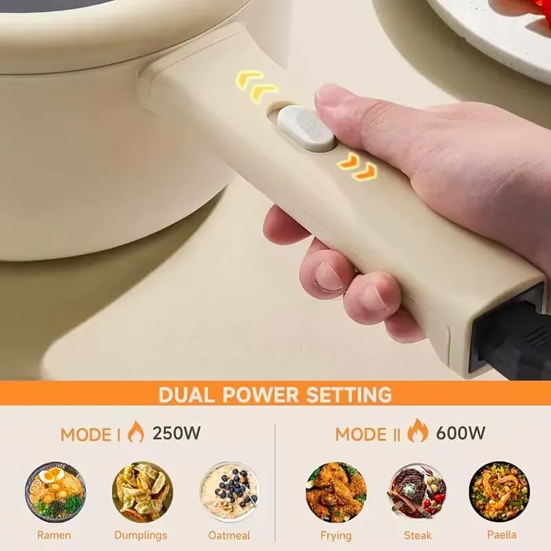 2-Pack DEZIN 2L Electric Cooking Pots with Steamer, Nonstick Coating and Adjustable Power – Beige