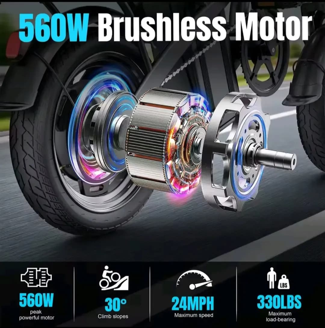 500W Folding Electric Bike 24 MPH with Removable 48V 10.4Ah Battery – 14" Wheels and Disc Brakes