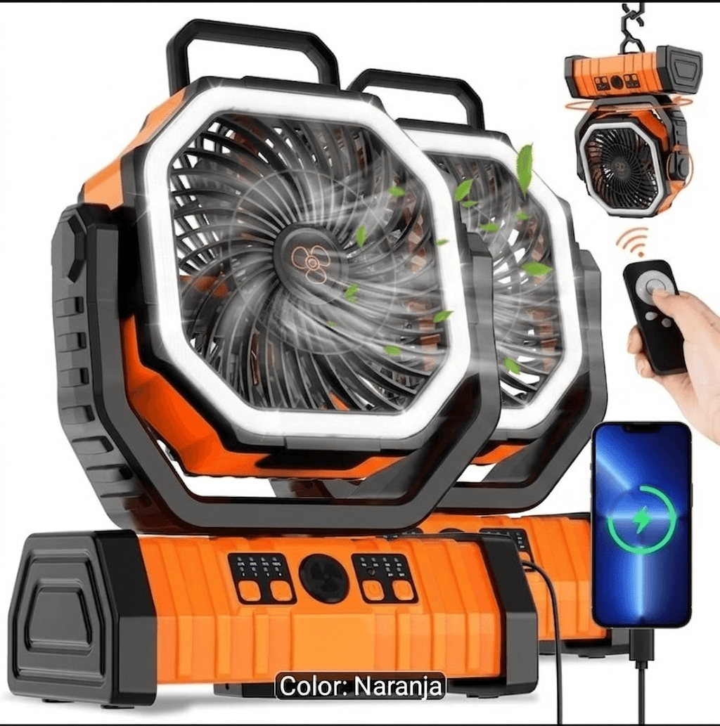 Pack de 2 Ventiladores Portátiles Recargables de 20000mAh con Luz y Control