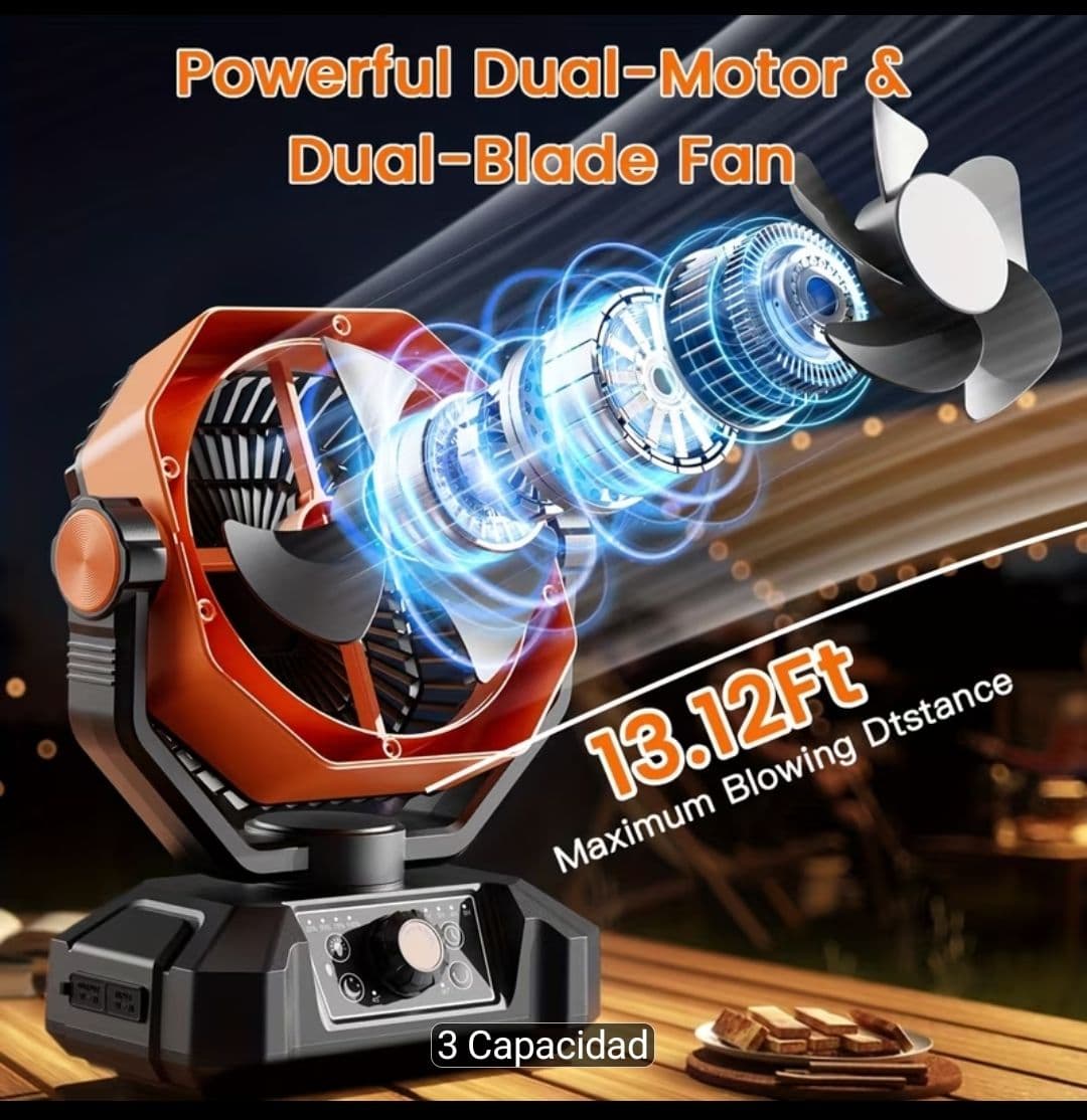 2x Ventilador Portátil ColdSky 20000mAh con 4 Luces LED, Control Remoto y 8 Velocidades. (2 Pack)