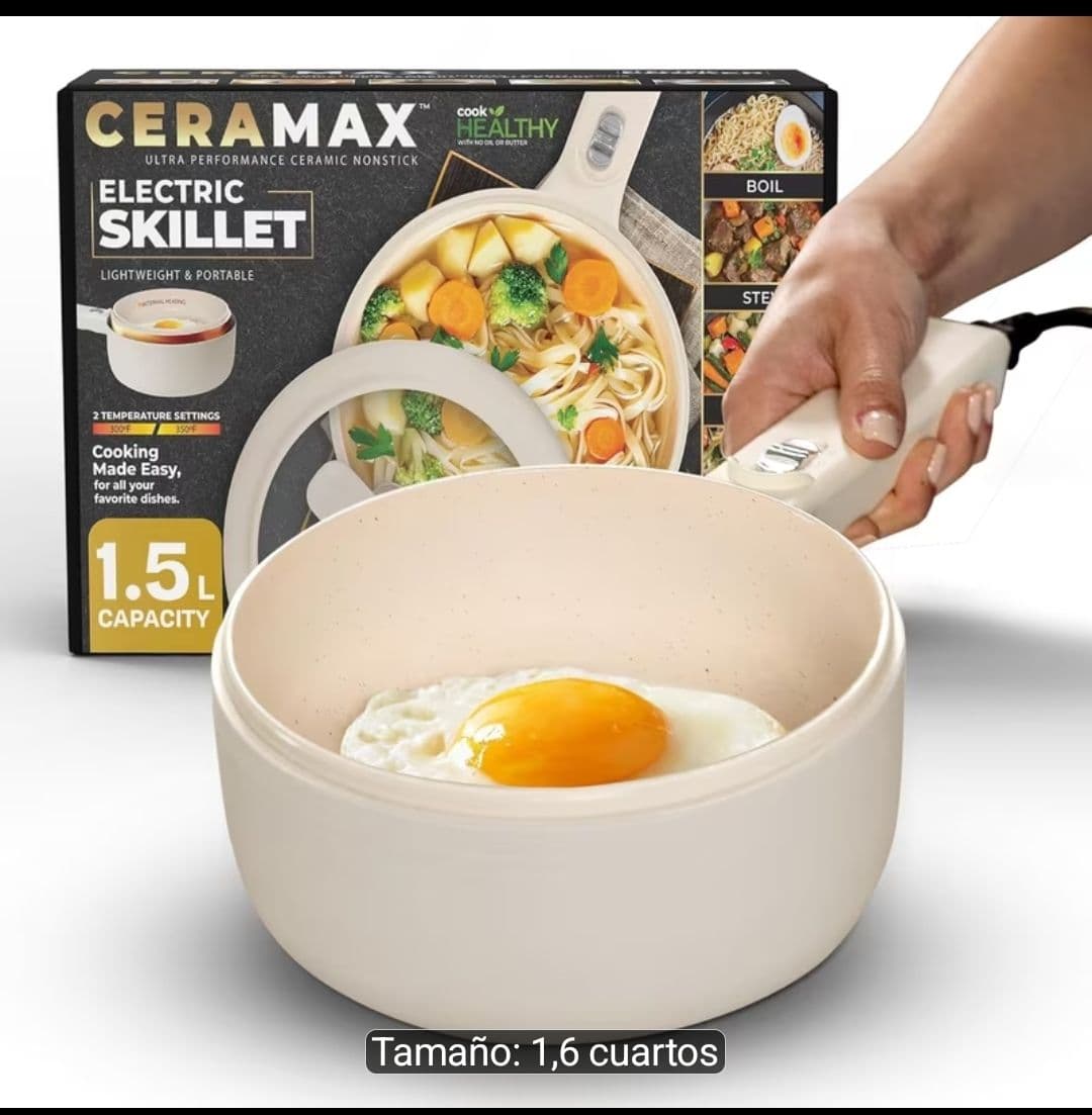 Olla Eléctrica Ceramax 1.5L - Antiadherente Portátil con Vaporera
