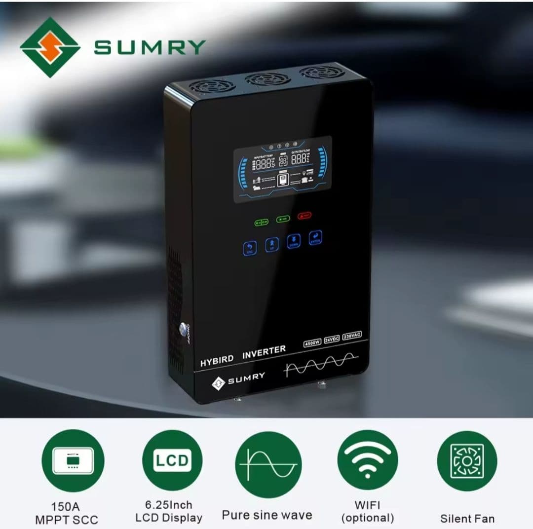 Inversor Híbrido Solar SUMRY 4000W 24V a 110V/120V Onda Senoidal Pura MPPT 150A. Modelo HGX (110V) 4KW