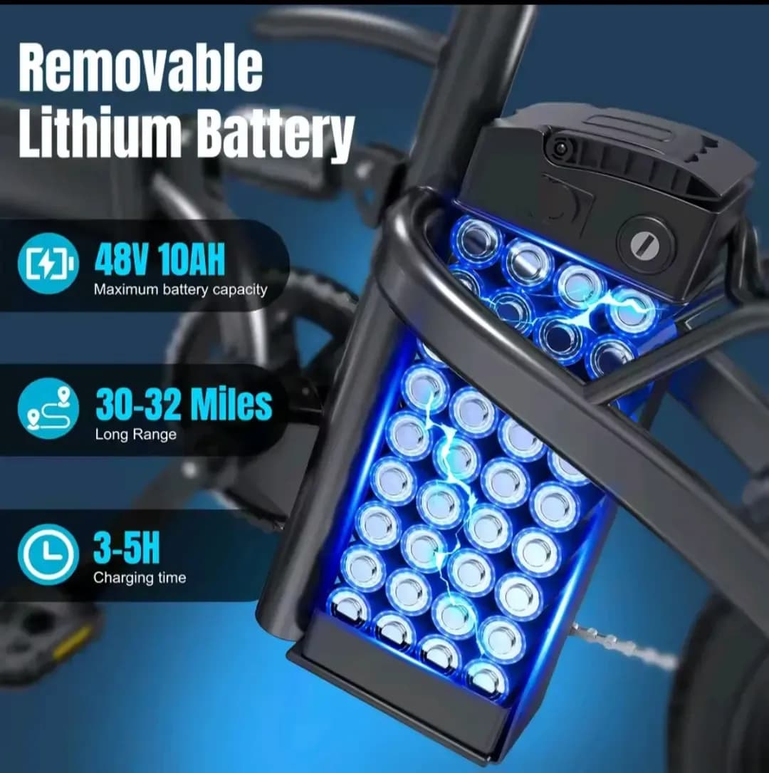 500W Folding Electric Bike 24 MPH with Removable 48V 10.4Ah Battery – 14" Wheels and Disc Brakes