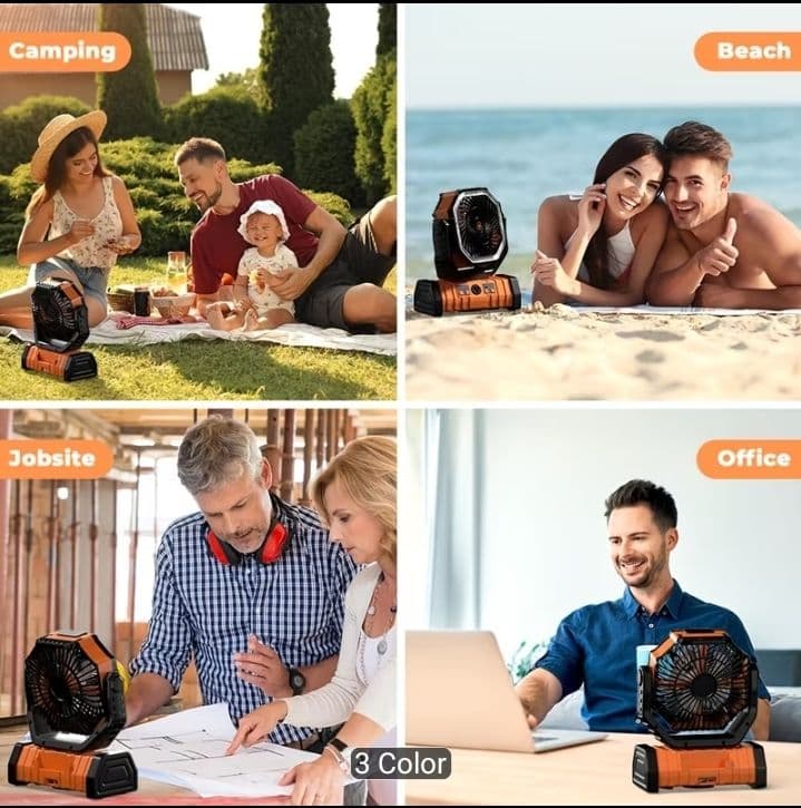 Pack de 2 Ventiladores Portátiles Recargables de 20000mAh con Luz y Control