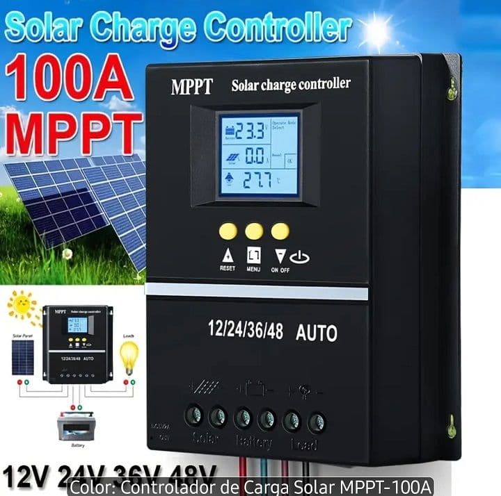 Controlador de carga solar MPPT de 100A com display LCD, usado para baterias de 12/24/36/48 volts.