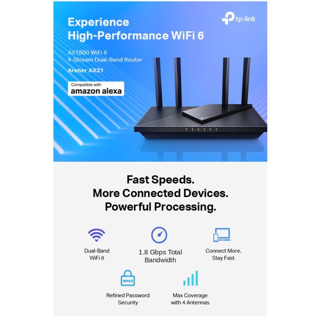 TP-Link AX1800 WiFi 6 Router (Archer AX21) – Dual-Band Wireless Internet, Gigabit, Easy Mesh, Works with Alexa