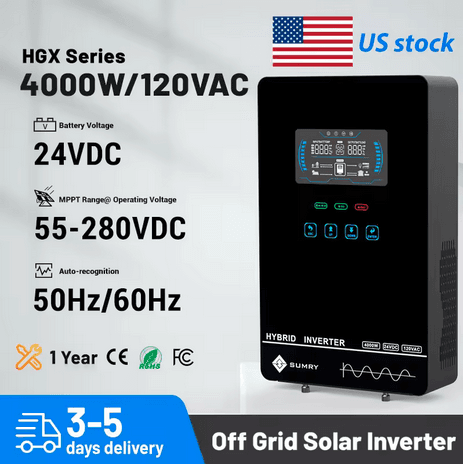 Inversor Solar Híbrido Sumry 4000W 24V Onda Sinusoidal Pura MPPT 140A Off-Grid 120VAC